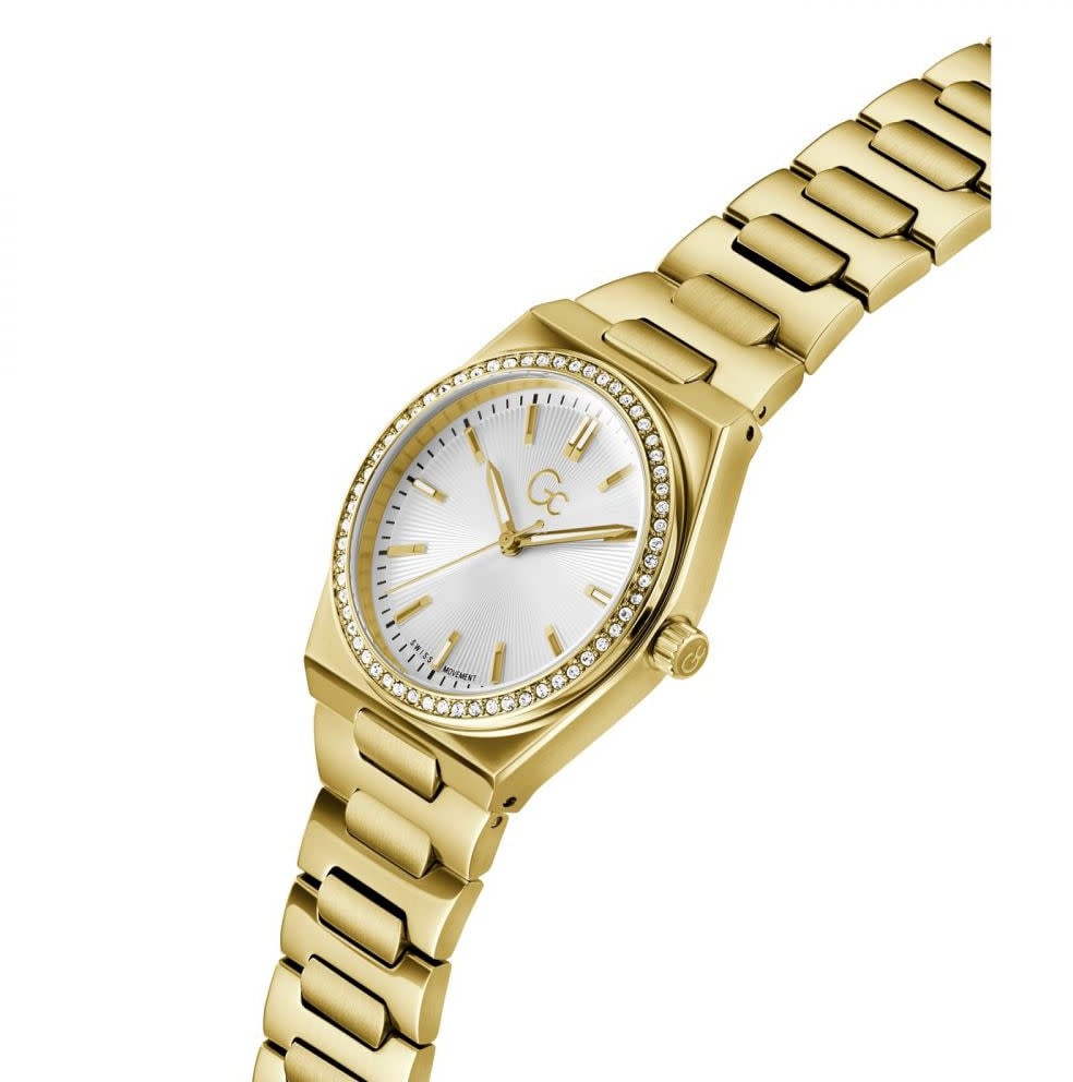 GC GC Horloge Z38002L1MF Staal met Geelgoude Plating Quartz Swiss Made gezet met Swarovski Stenen Goud