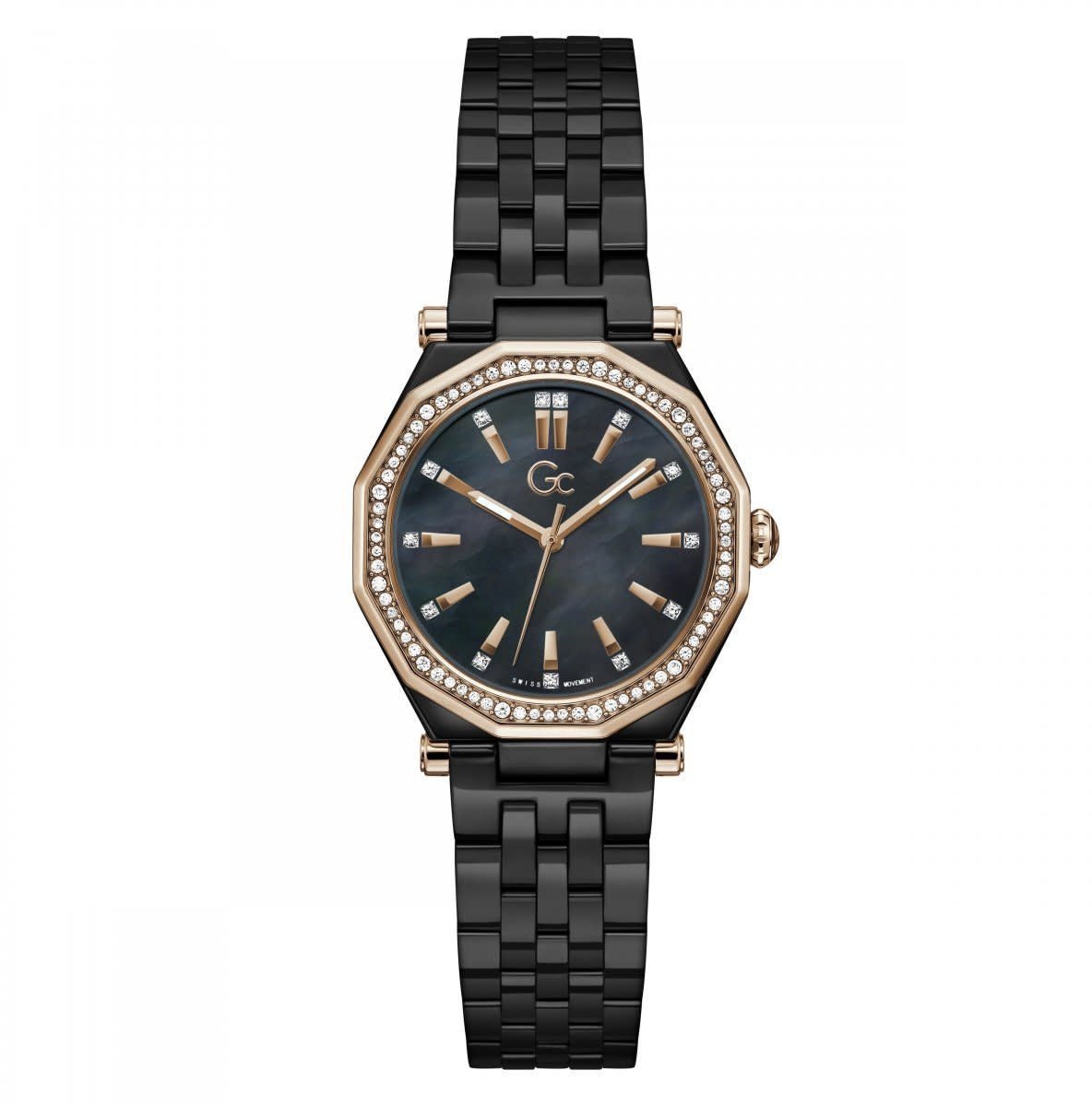 GC GC Horloge Z59002L2 Dress Ceramic met Roze en Zirkonia 32mm Zwart