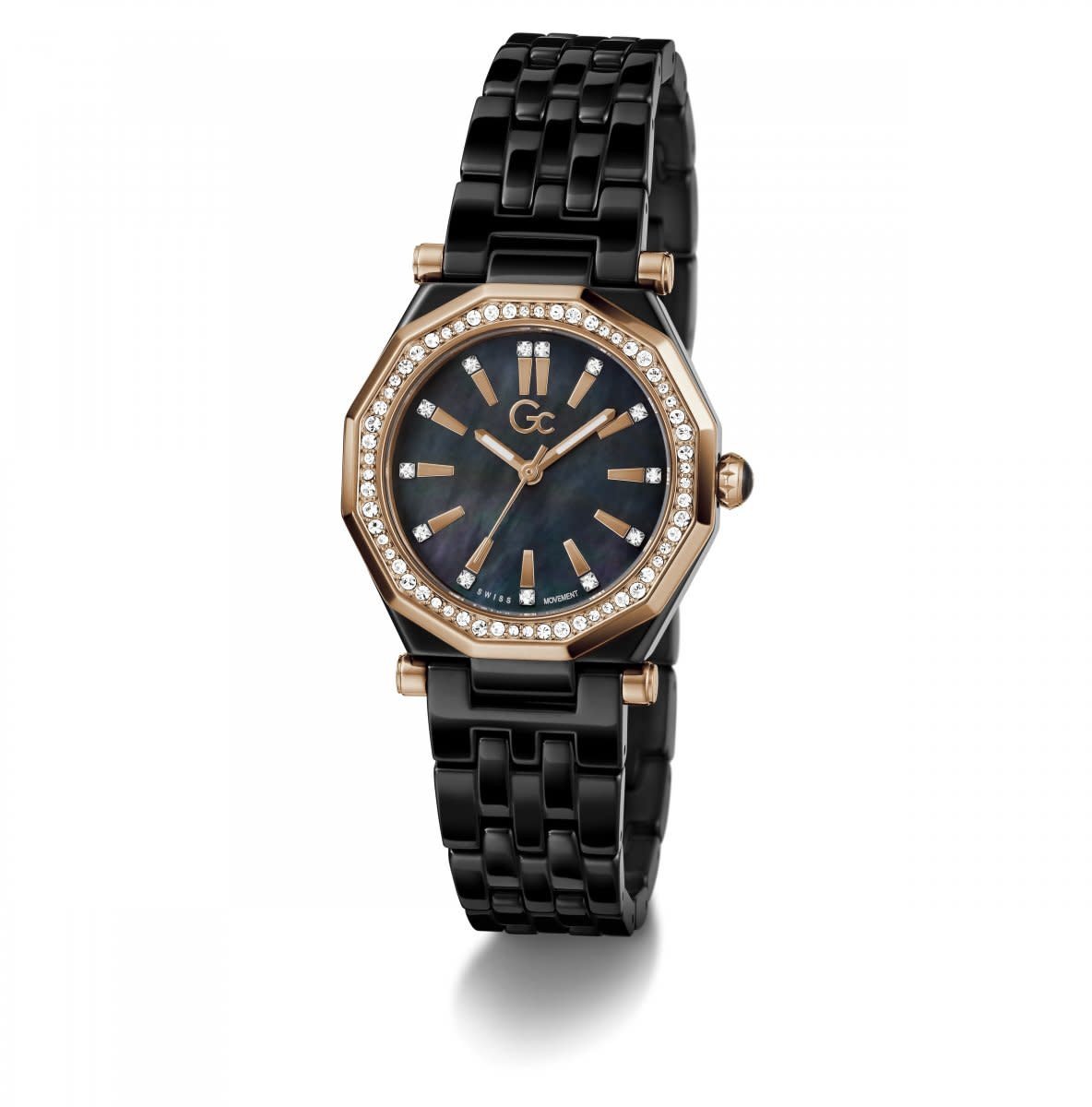 GC GC Horloge Z59002L2 Dress Ceramic met Roze en Zirkonia 32mm Zwart