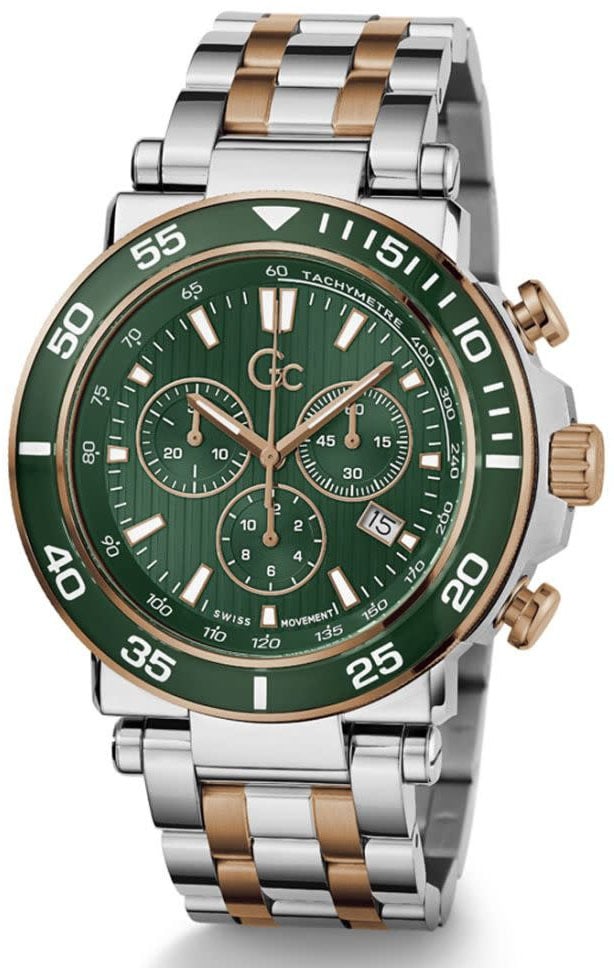 GC GC Horloge Z14009G9MF Heren horloge bicolor met groene wijzerplaat Donkergroen