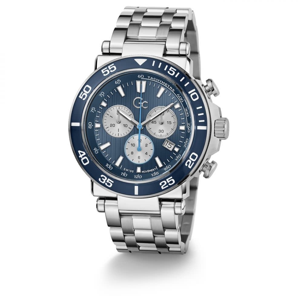 GC GC Heren Horloge Z14011G7MF Staal Swiss Made Quartz Chronograaf met Blauwe Wijzerplaat Divers