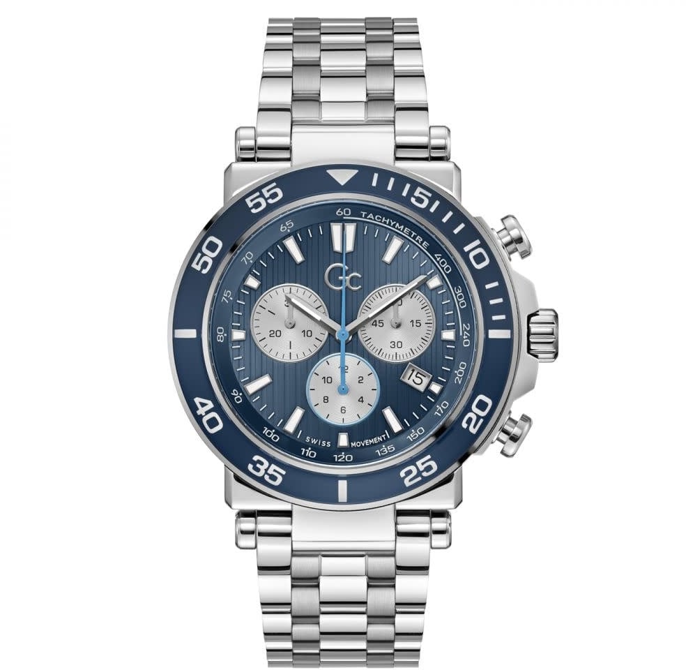 GC GC Heren Horloge Z14011G7MF Staal Swiss Made Quartz Chronograaf met Blauwe Wijzerplaat Divers