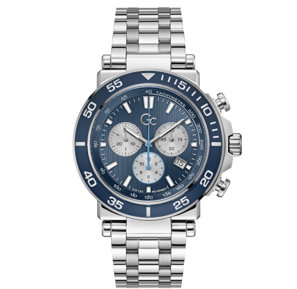 GC GC Heren Horloge Z14011G7MF Staal Swiss Made Quartz Chronograaf met Blauwe Wijzerplaat Divers