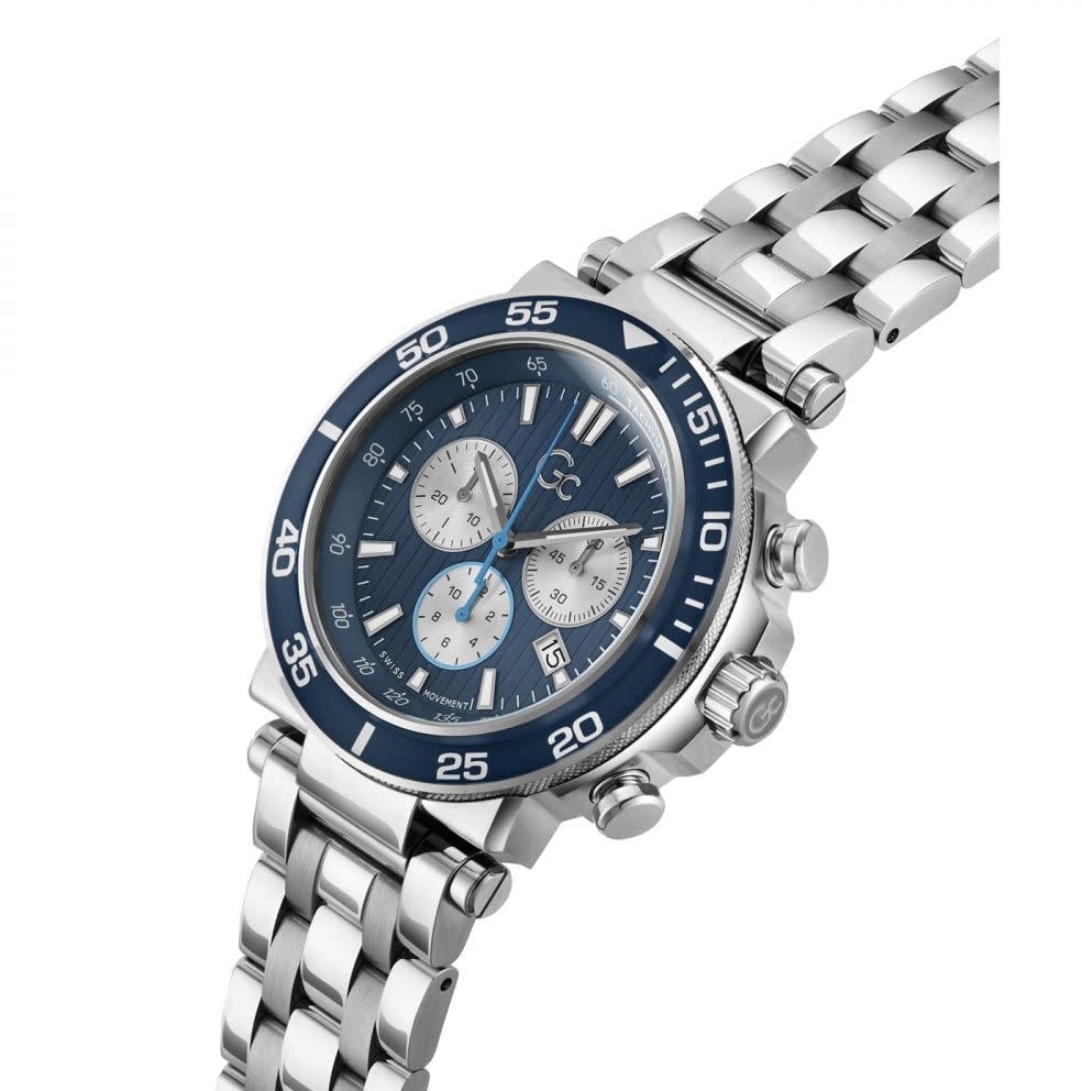 GC GC Heren Horloge Z14011G7MF Staal Swiss Made Quartz Chronograaf met Blauwe Wijzerplaat Divers