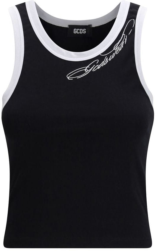 GCDS Black Cotton Tank Tops Zwart