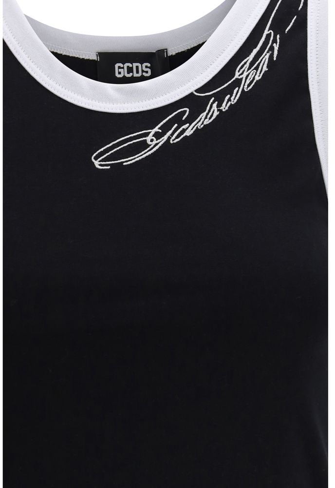 GCDS Black Cotton Tank Tops Zwart