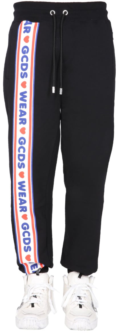 GCDS JOGGING PANTS WITH "CUTE TAPE" LOGO BAND Zwart