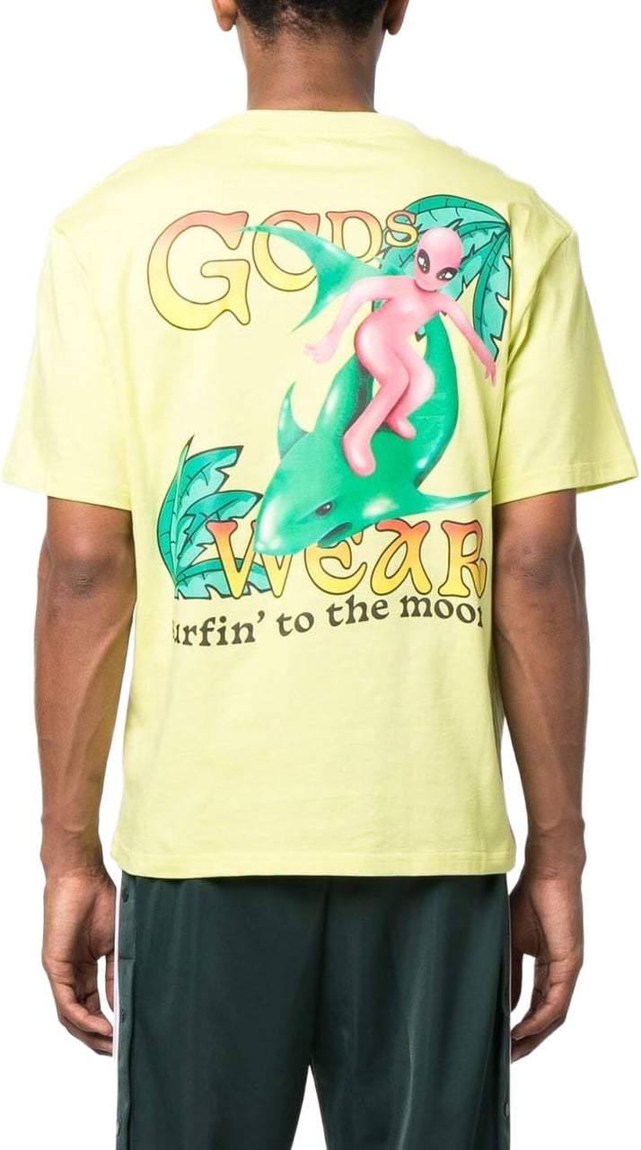 GCDS Yellow Surfing Wirdo Cotton T-Shirt Neutraal
