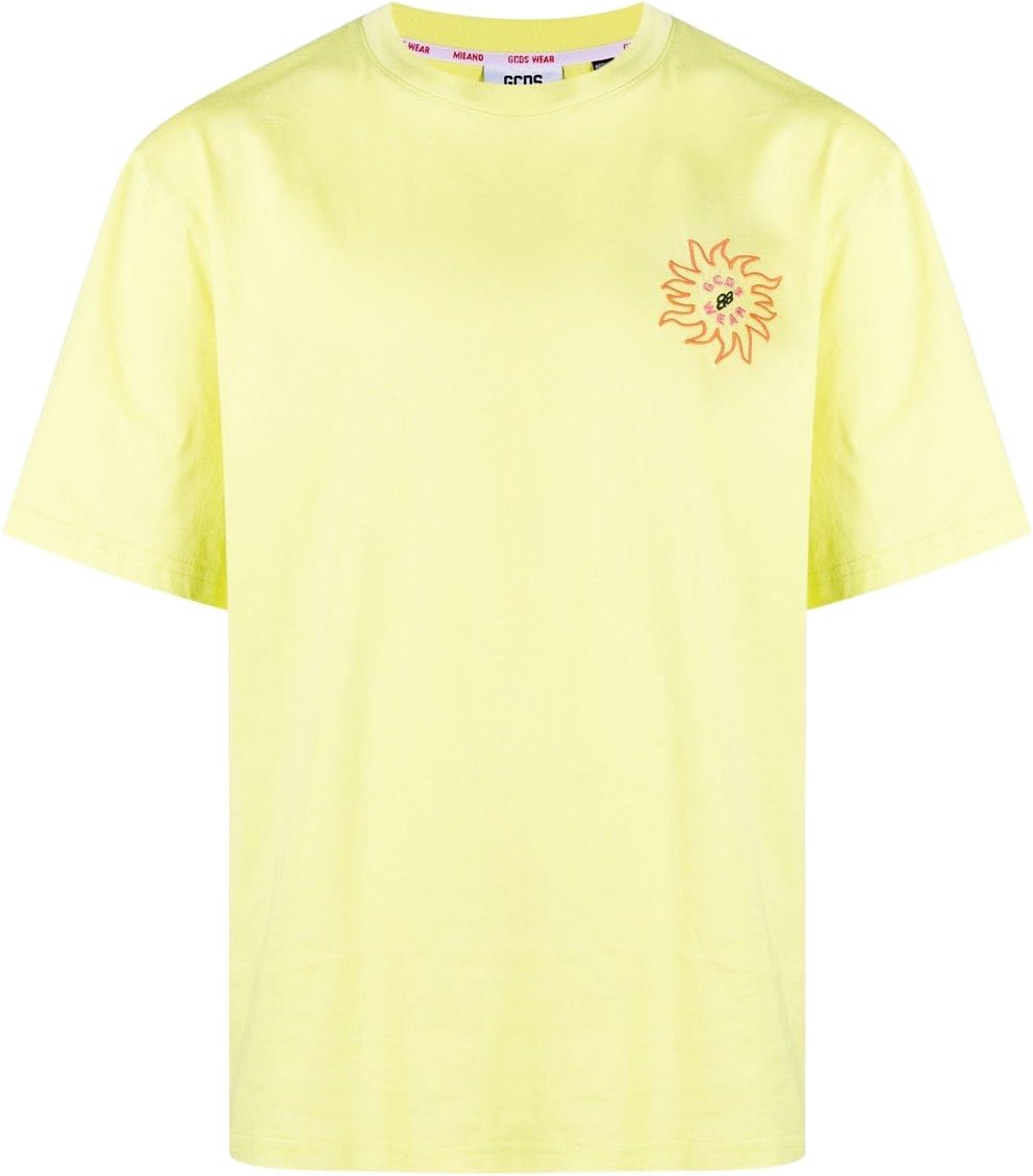 GCDS Yellow Surfing Wirdo Cotton T-Shirt Neutraal