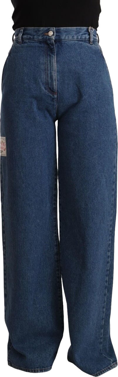 GCDS Blue Cotton High Waist Wide Leg Boot Cut Denim Jeans Blauw