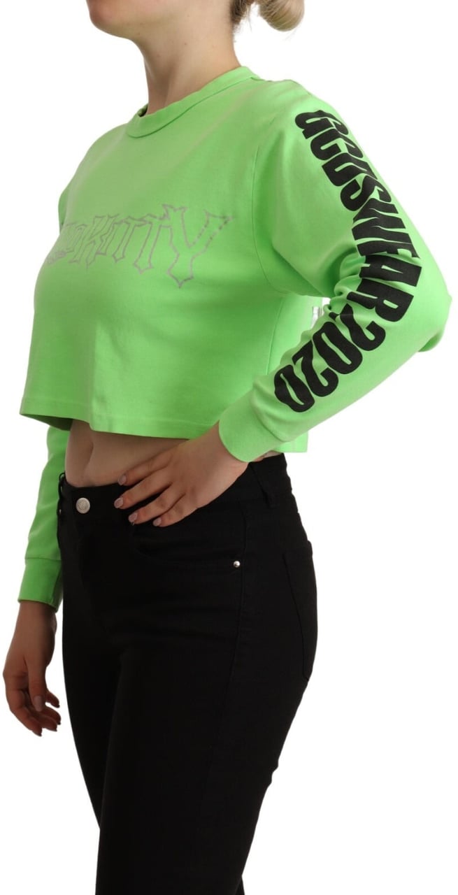 GCDS Mint Green Printed Long Sleeves Cropped Top Sweater Wit