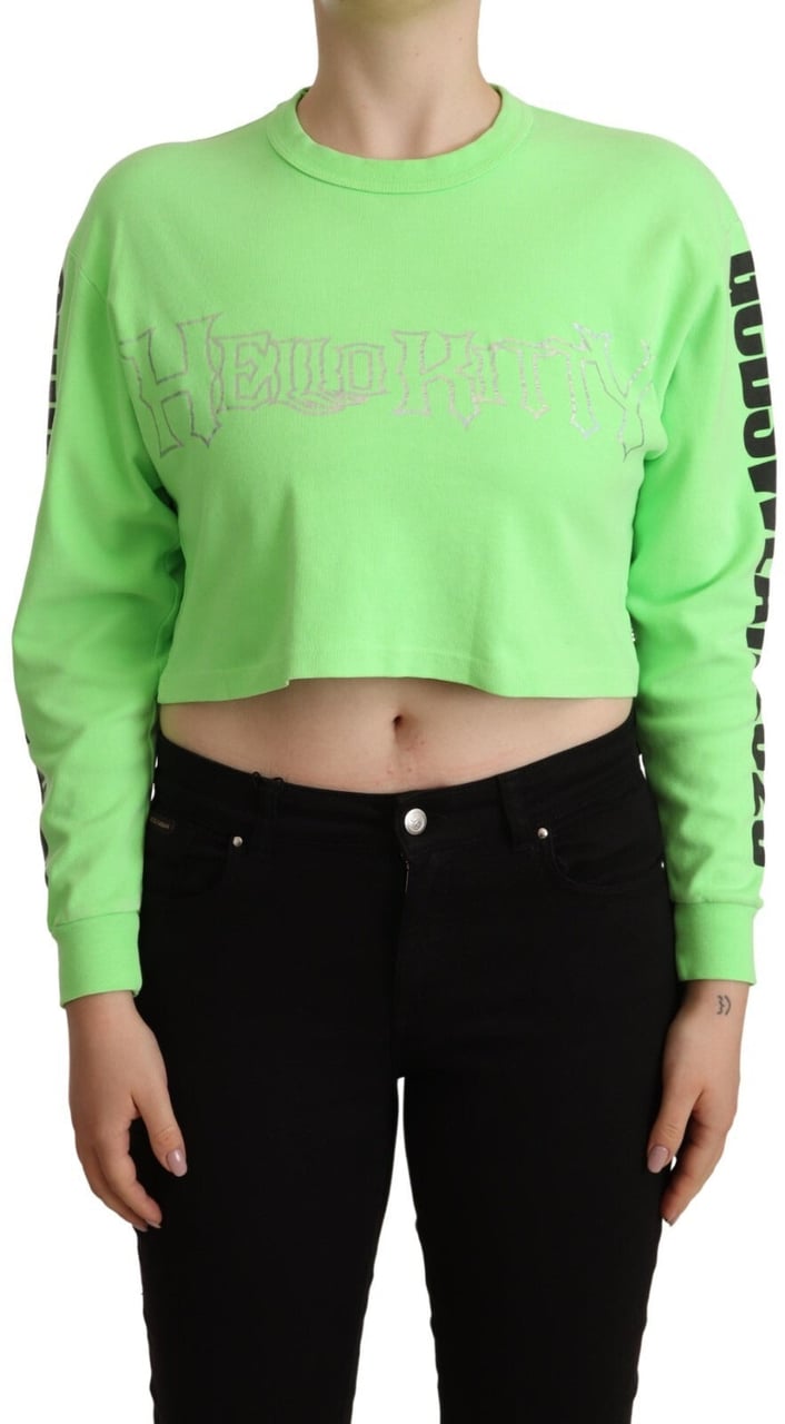 GCDS Mint Green Printed Long Sleeves Cropped Top Sweater Wit