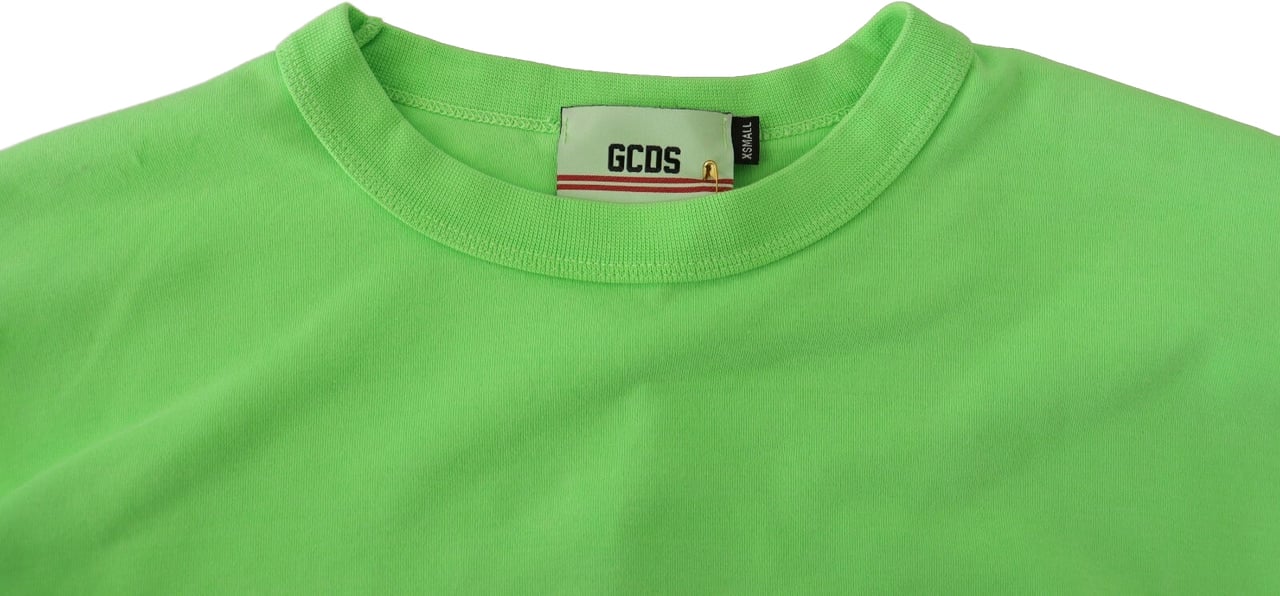 GCDS Mint Green Printed Long Sleeves Cropped Top Sweater Wit