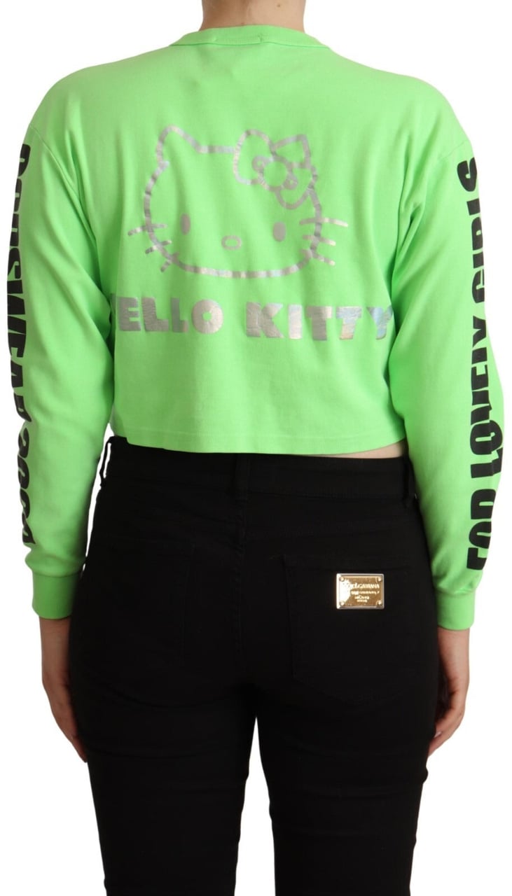 GCDS Mint Green Printed Long Sleeves Cropped Top Sweater Wit