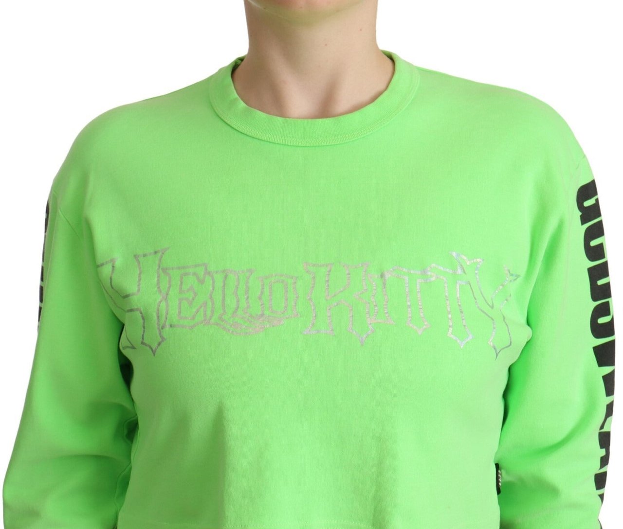 GCDS Mint Green Printed Long Sleeves Cropped Top Sweater Wit