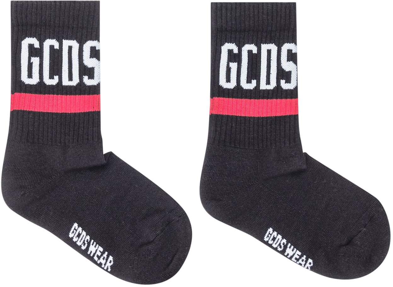 GCDS GCDS Calze Nere con Logo e Riga Rossa Zwart