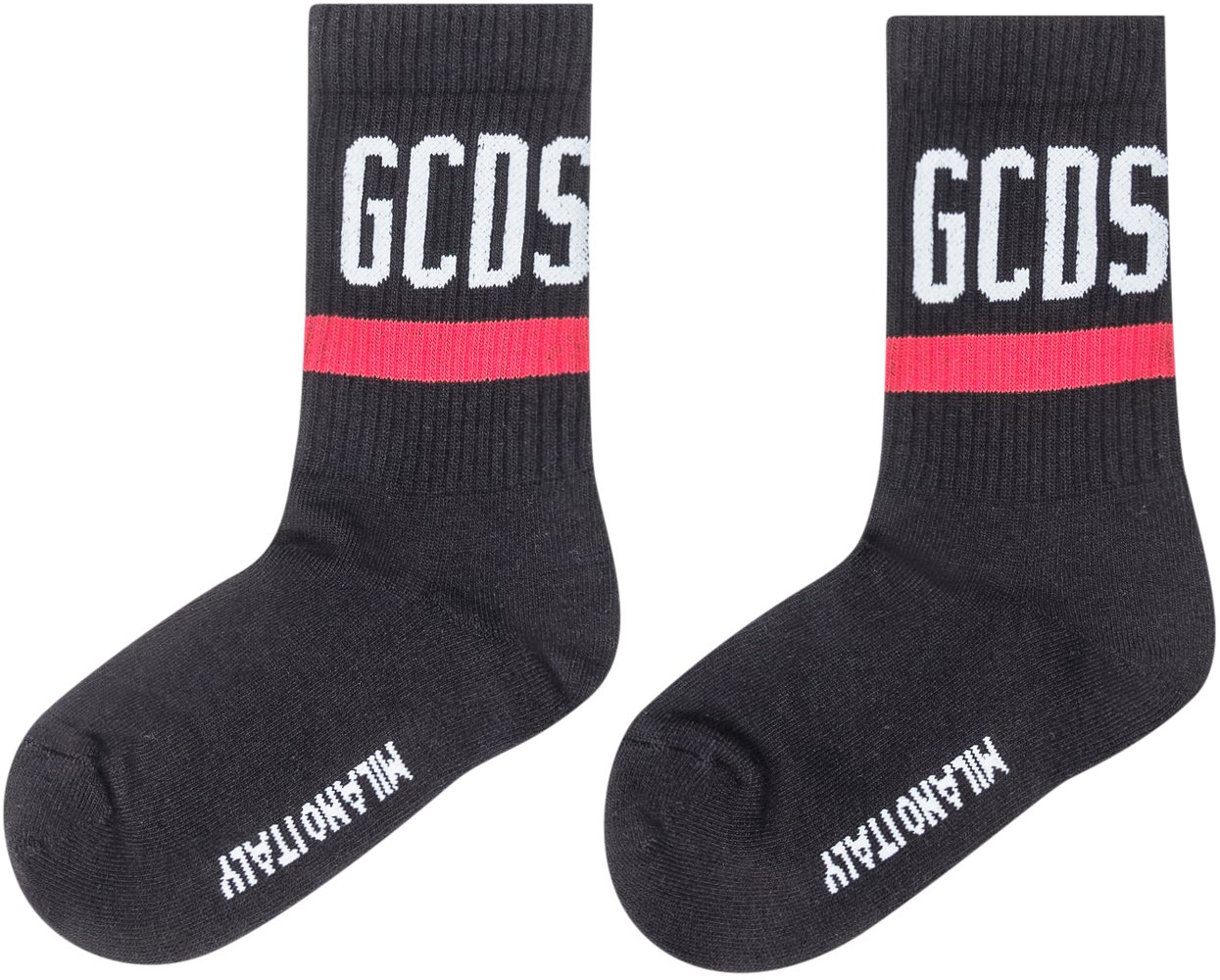 GCDS GCDS Calze Nere con Logo e Riga Rossa Zwart