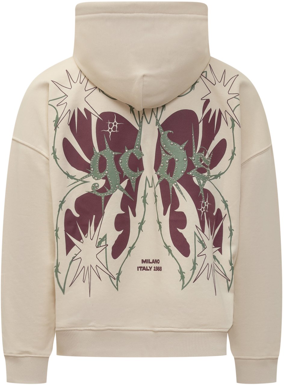 GCDS Felpa con Cappuccio Butterfly Beige
