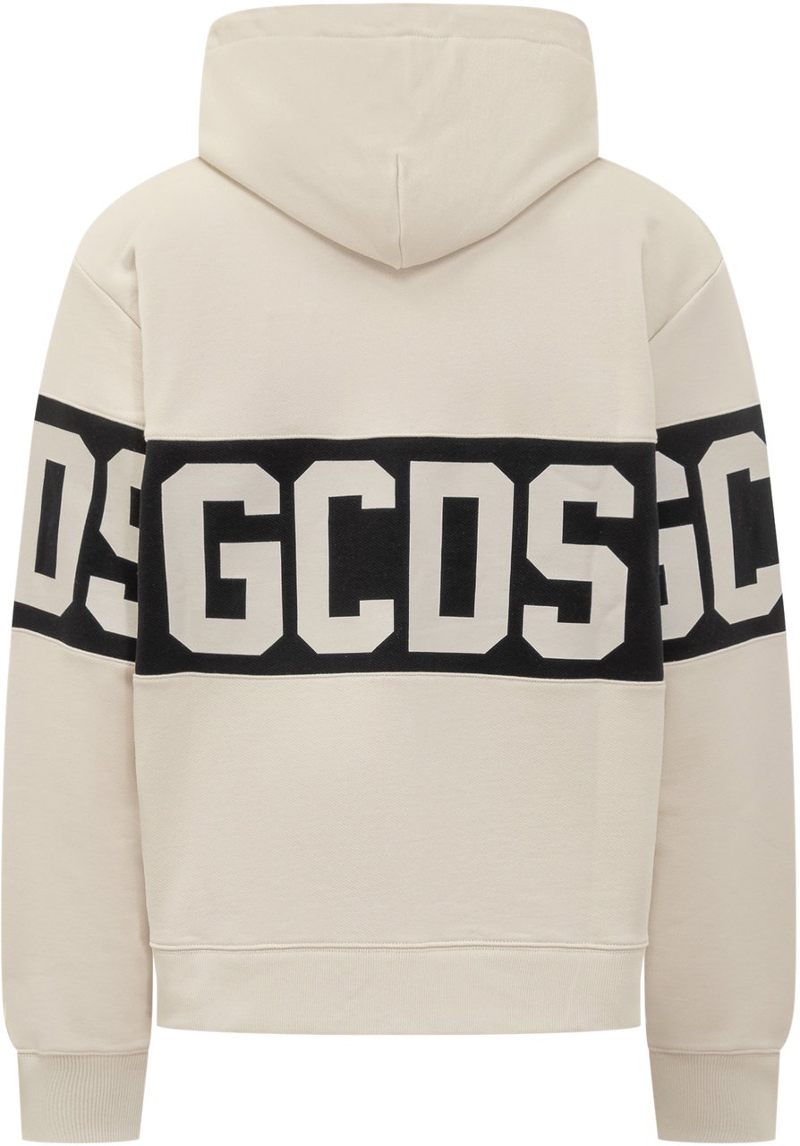 GCDS GCDS Felpa Beige con Cappuccio e Logo Nero Wit