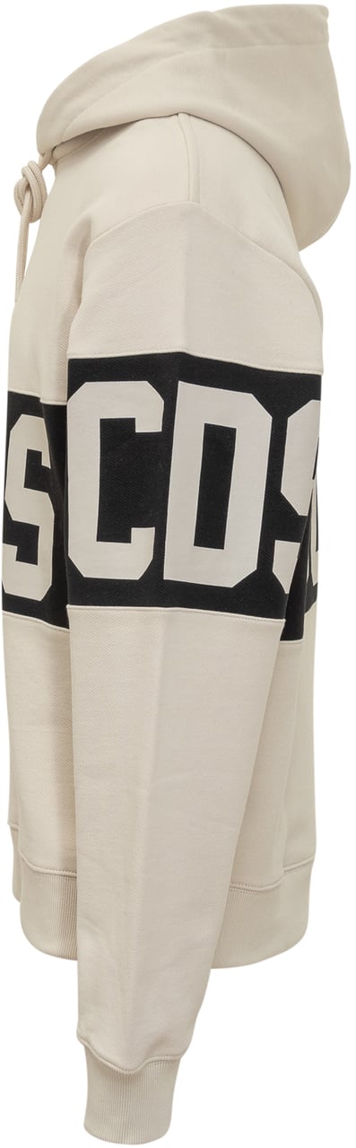 GCDS GCDS Felpa Beige con Cappuccio e Logo Nero Wit