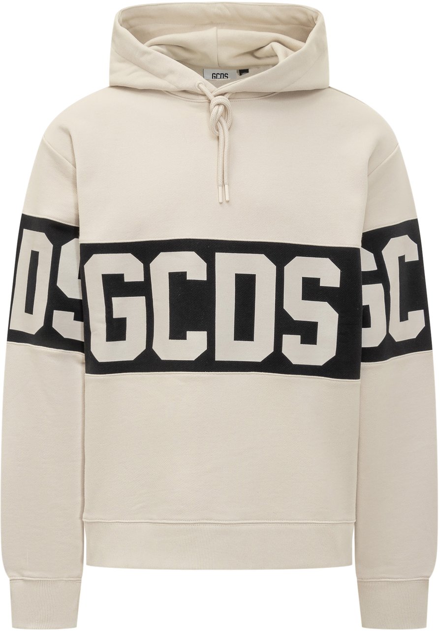 GCDS GCDS Felpa Beige con Cappuccio e Logo Nero Wit