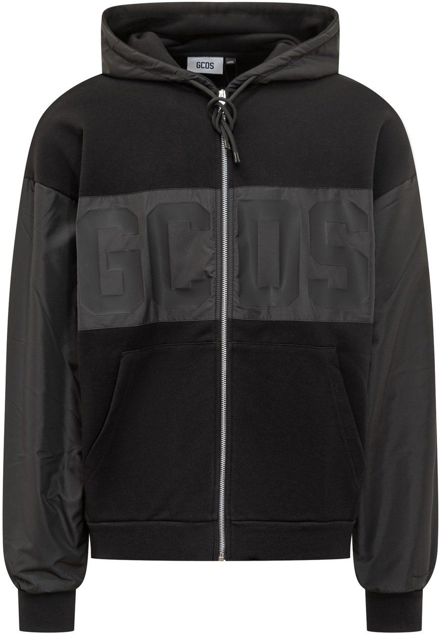 GCDS GCDS Felpa con Cappuccio Nera Logo in Rilievo Zwart