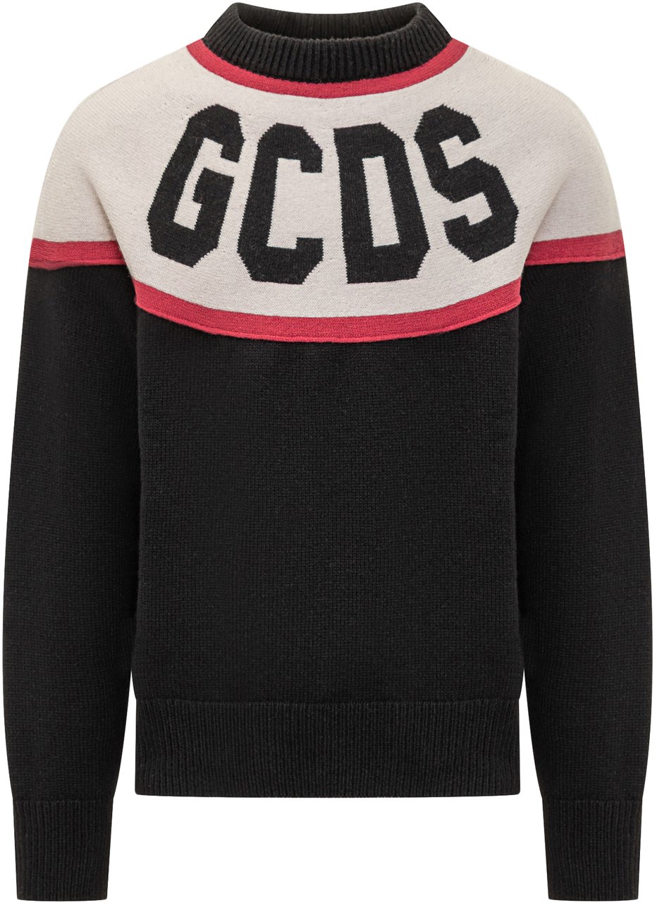GCDS Maglione Nero con Logo a Contrasto GCDS Zwart