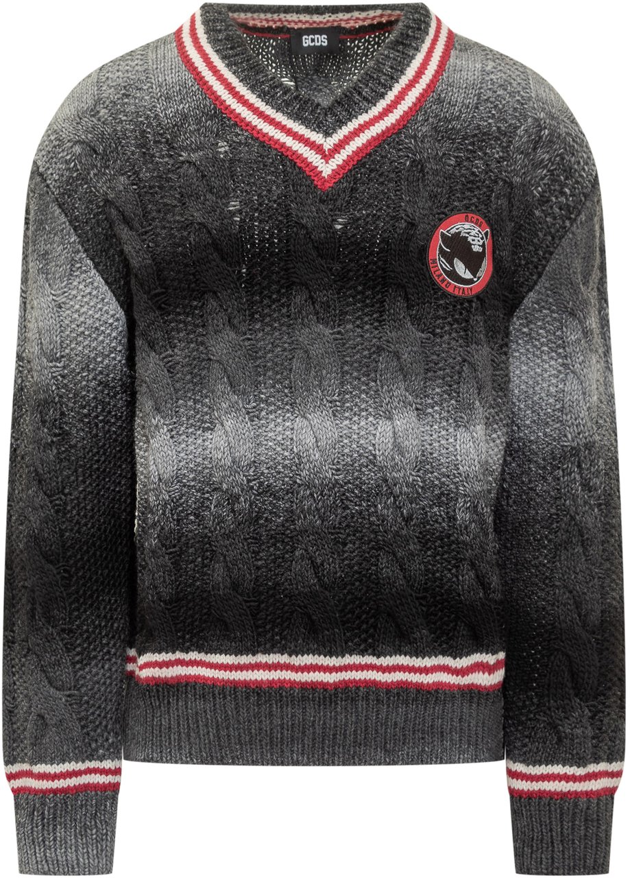 GCDS GCDS Maglione a Treccia con Scollo a V Grijs