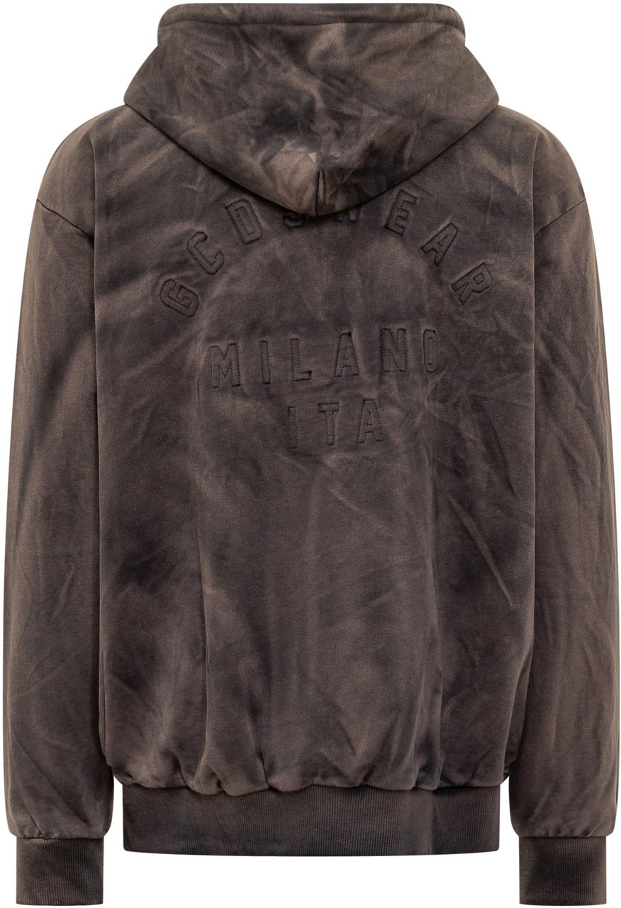 GCDS Felpa con Cappuccio Marrone Effetto Vintage GCDS Zwart