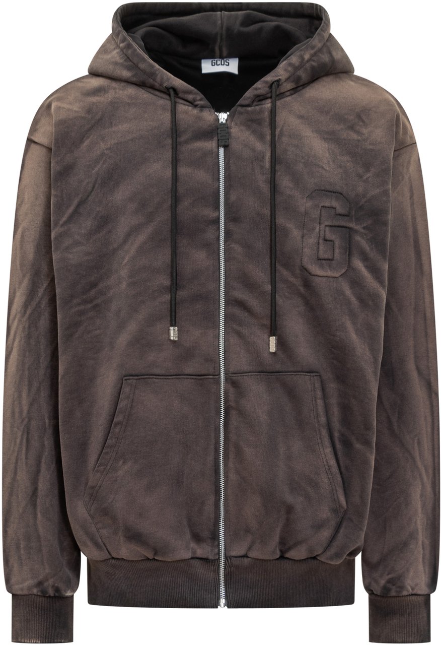GCDS Felpa con Cappuccio Marrone Effetto Vintage GCDS Zwart