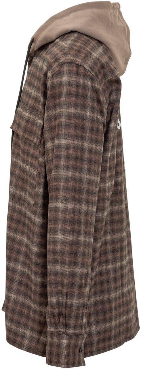 GCDS Camicia Check con Cappuccio Beige GCDS Beige