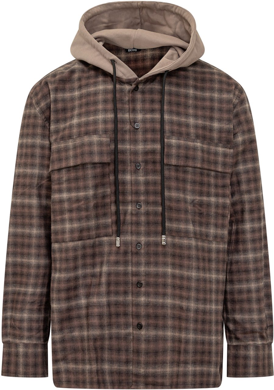 GCDS Camicia Check con Cappuccio Beige GCDS Beige