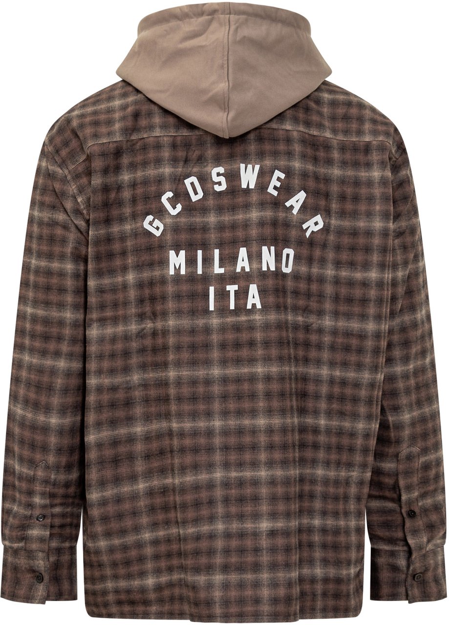GCDS Camicia Check con Cappuccio Beige GCDS Beige