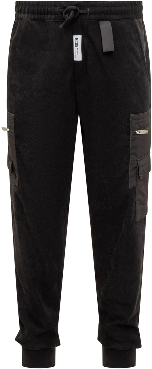 GCDS Pantaloni Jogger GCDS in Velluto Nero con Tasche Cargo Zwart