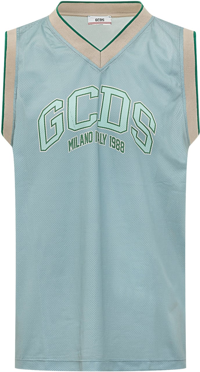 GCDS Canotta Logo Lounge con Scollo a V Lichtblauw