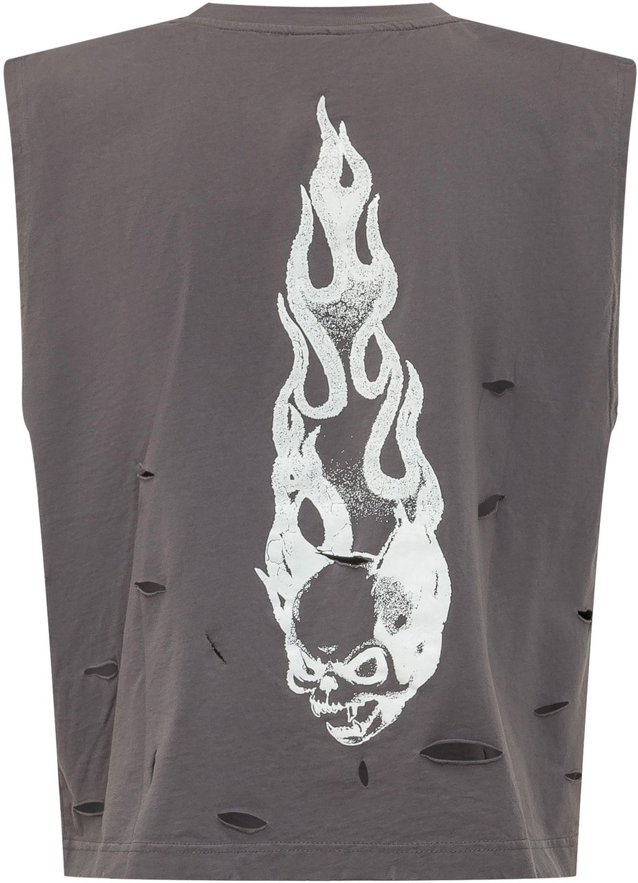 GCDS Riders Sleeveless Tee con Stampa Grafica Donkergrijs