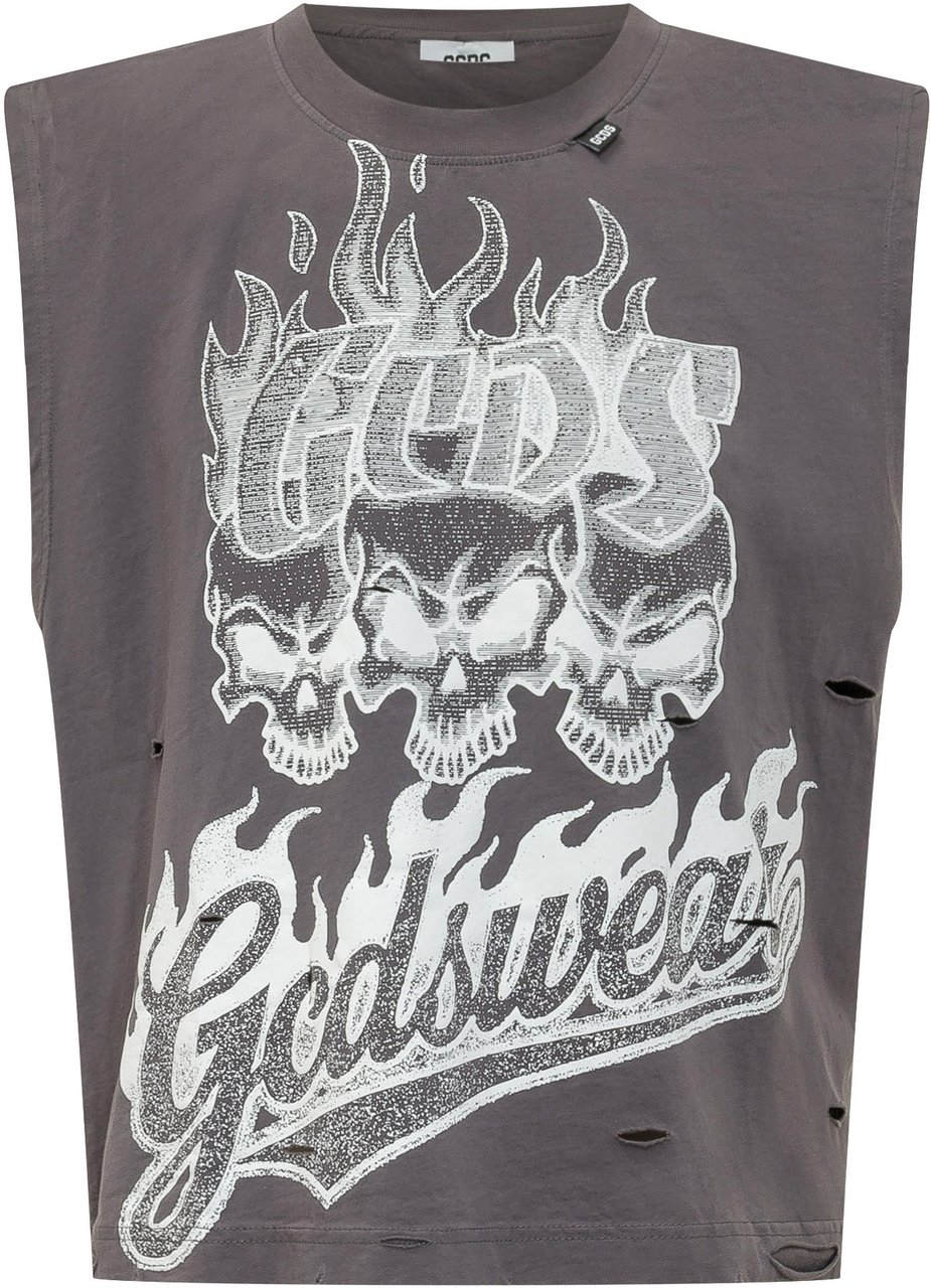 GCDS Riders Sleeveless Tee con Stampa Grafica Donkergrijs