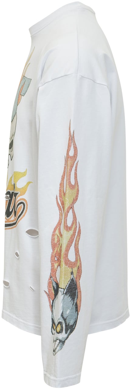 GCDS Riders LS T-shirt con Stampa Grafica Wit