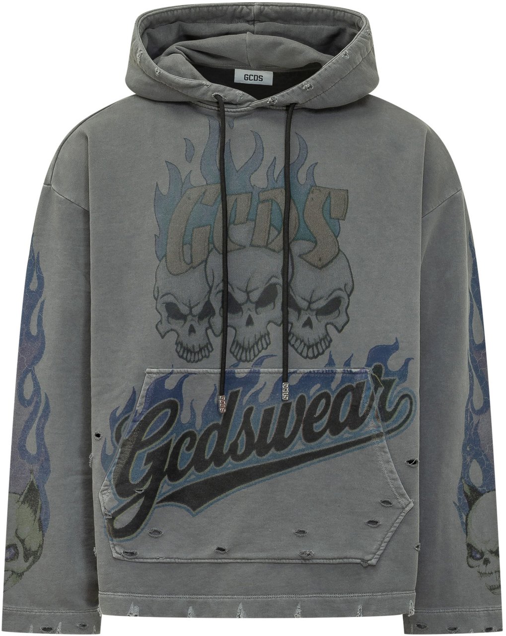 GCDS Riders Felpa con Cappuccio e Stampa Grafica Donkergrijs