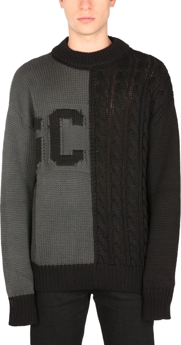 GCDS Crew Neck Two-Tone Sweater Zwart