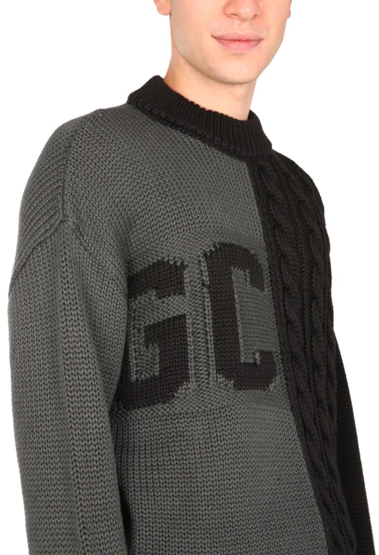 GCDS Crew Neck Two-Tone Sweater Zwart