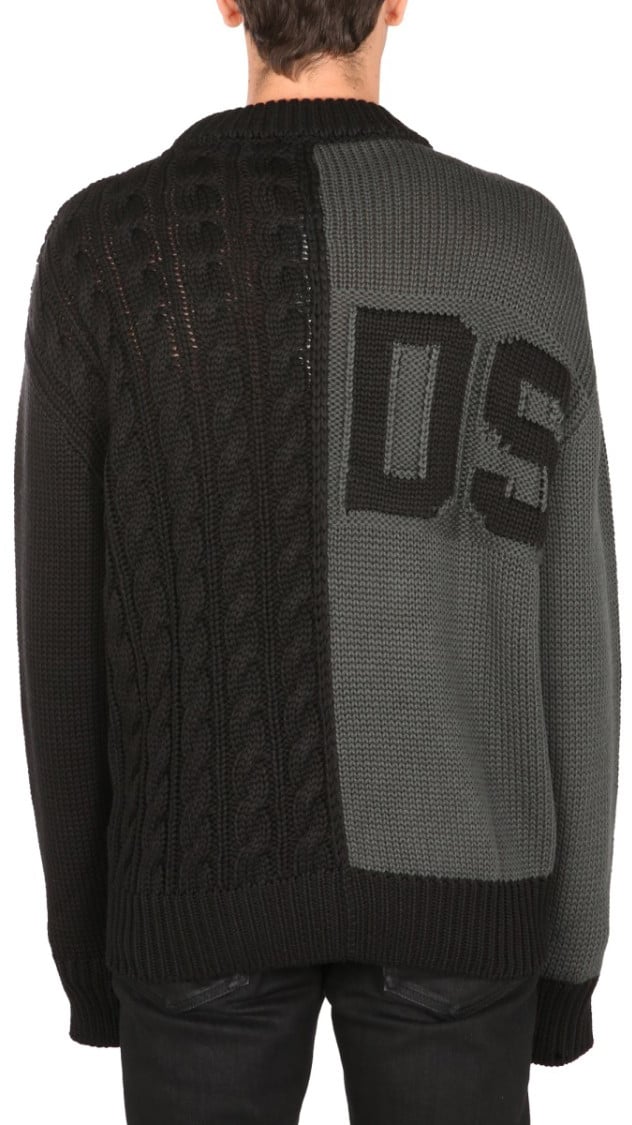 GCDS Crew Neck Two-Tone Sweater Zwart