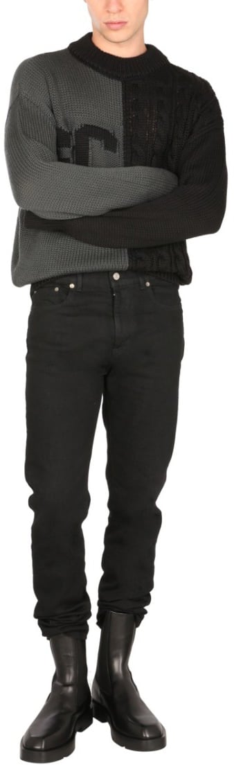 GCDS Crew Neck Two-Tone Sweater Zwart
