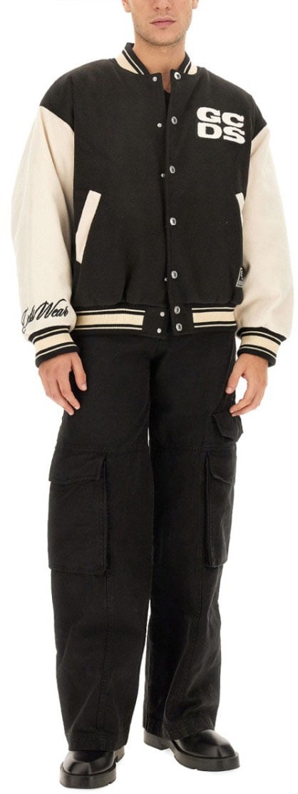 GCDS Wirdo Varsity Bomber Jacket Zwart