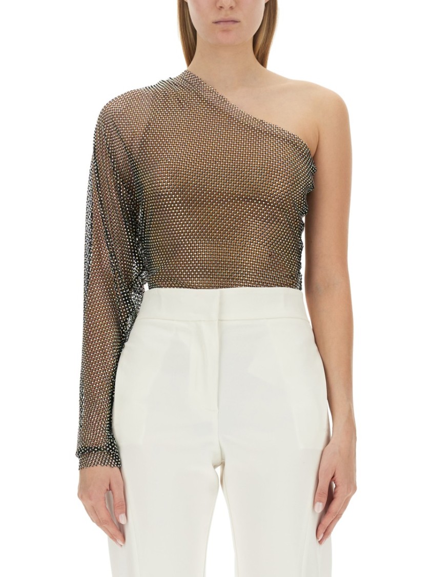 Genny One-Piece Top With Draped Sleeve Zwart