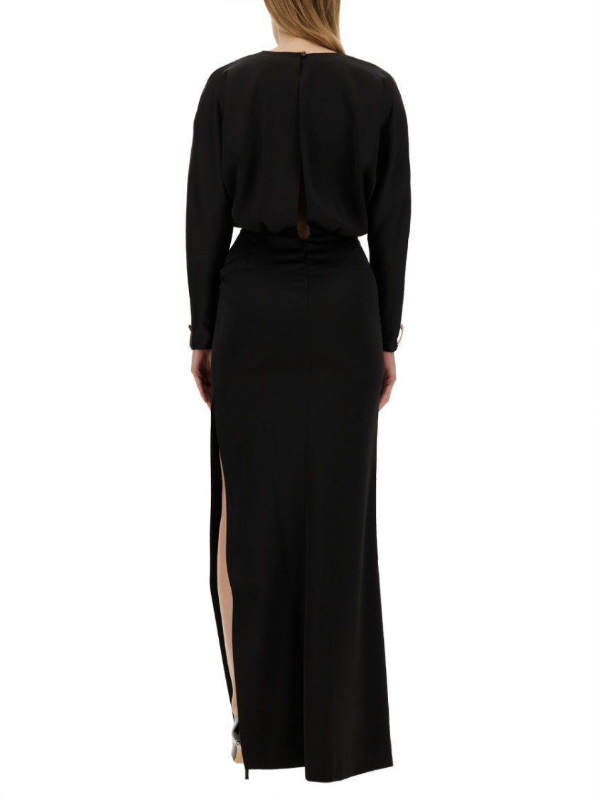 Genny Black Long Dress With Deep V-Neckline And High Slit Zwart