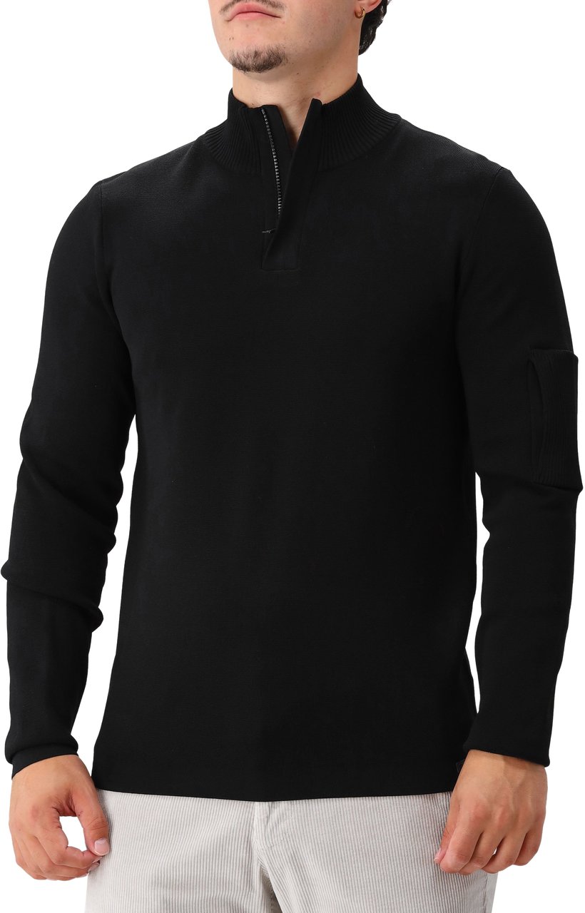 Genti Genti Gebreide Trui Zwart Turtle Zip Zwart
