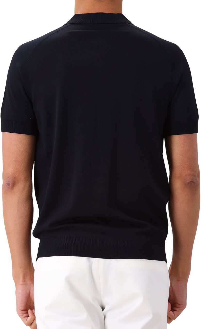 Genti Genti Gebreide Polo Blauw Zip SS Blauw