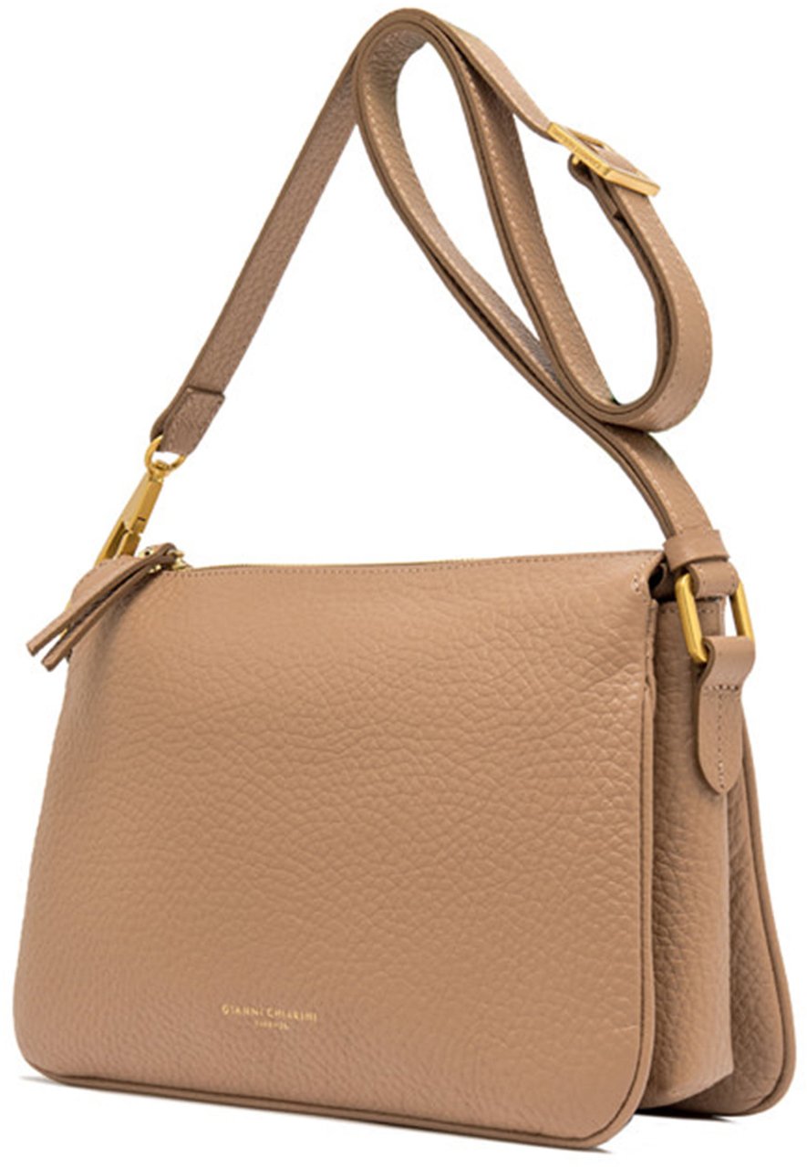 Gianni Chiarini Brooke Rectangular Brown Pebbled Shoulder Bag Neutraal