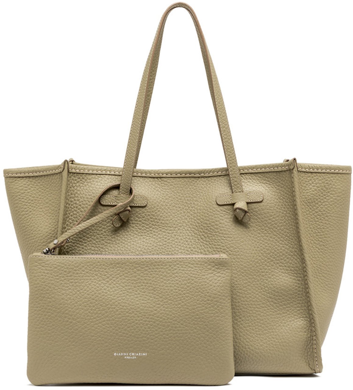 Gianni Chiarini Marcella Rectangular Neutral Pebbled Leather Tote Neutraal